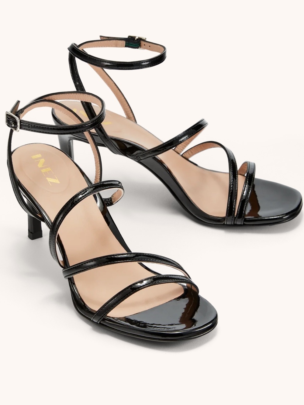 INEZ Sofia Black Patent Leather Mid Heel Sandals Size 8.5 M